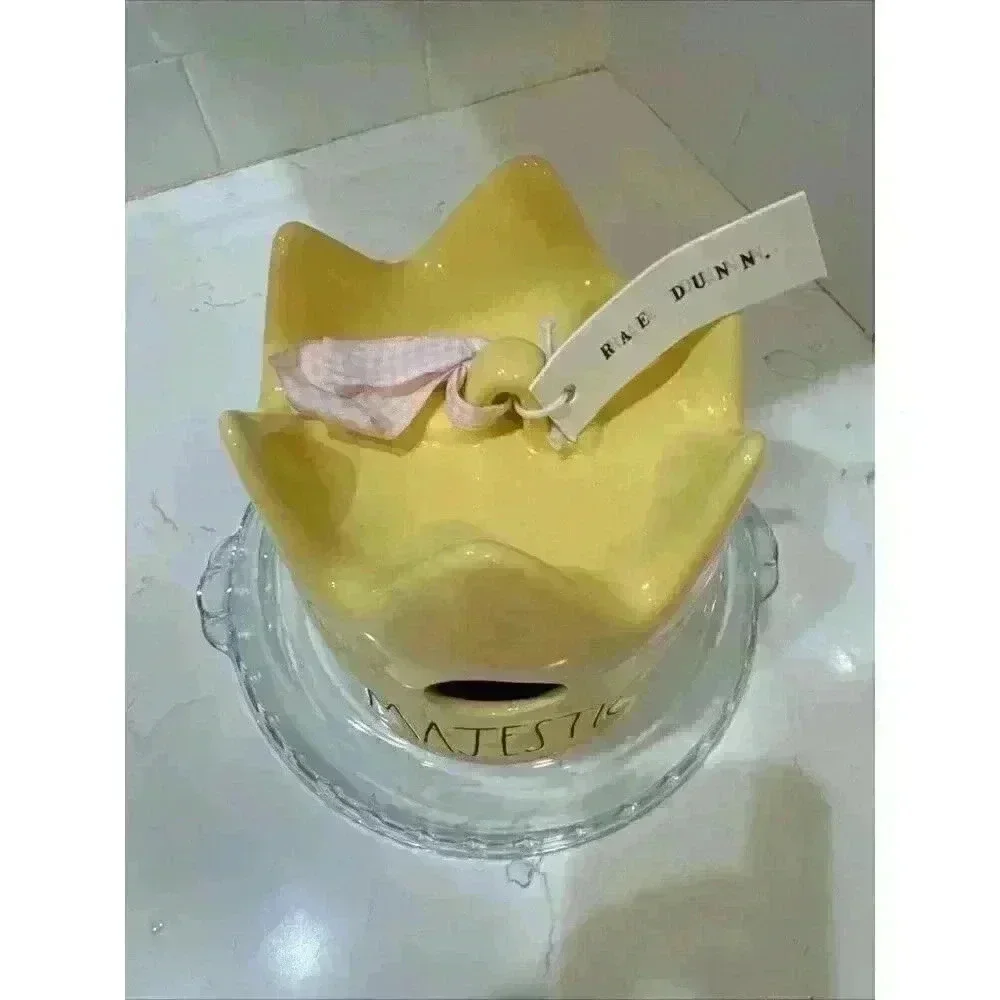 Rae Dunn Majestic Crown Birdhouse Yellow Ceramic New With Tags